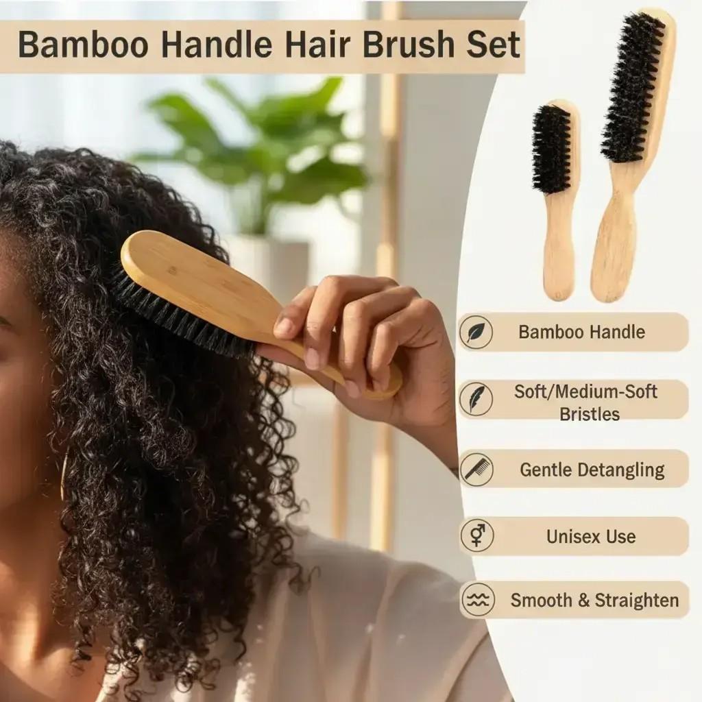 Bamboo Handle Hair Brush with Soft Bristles, Elegant Design for Styling, Smooths and Straightens Hair, Gentle Detangler, Unisex Use