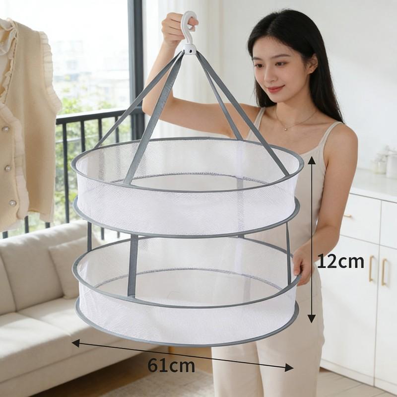 Double Layer Large Windproof Laundry Basket, Foldable Sweater Laying Net, Durable Folding Clothes Rack, Ideal for Home Use