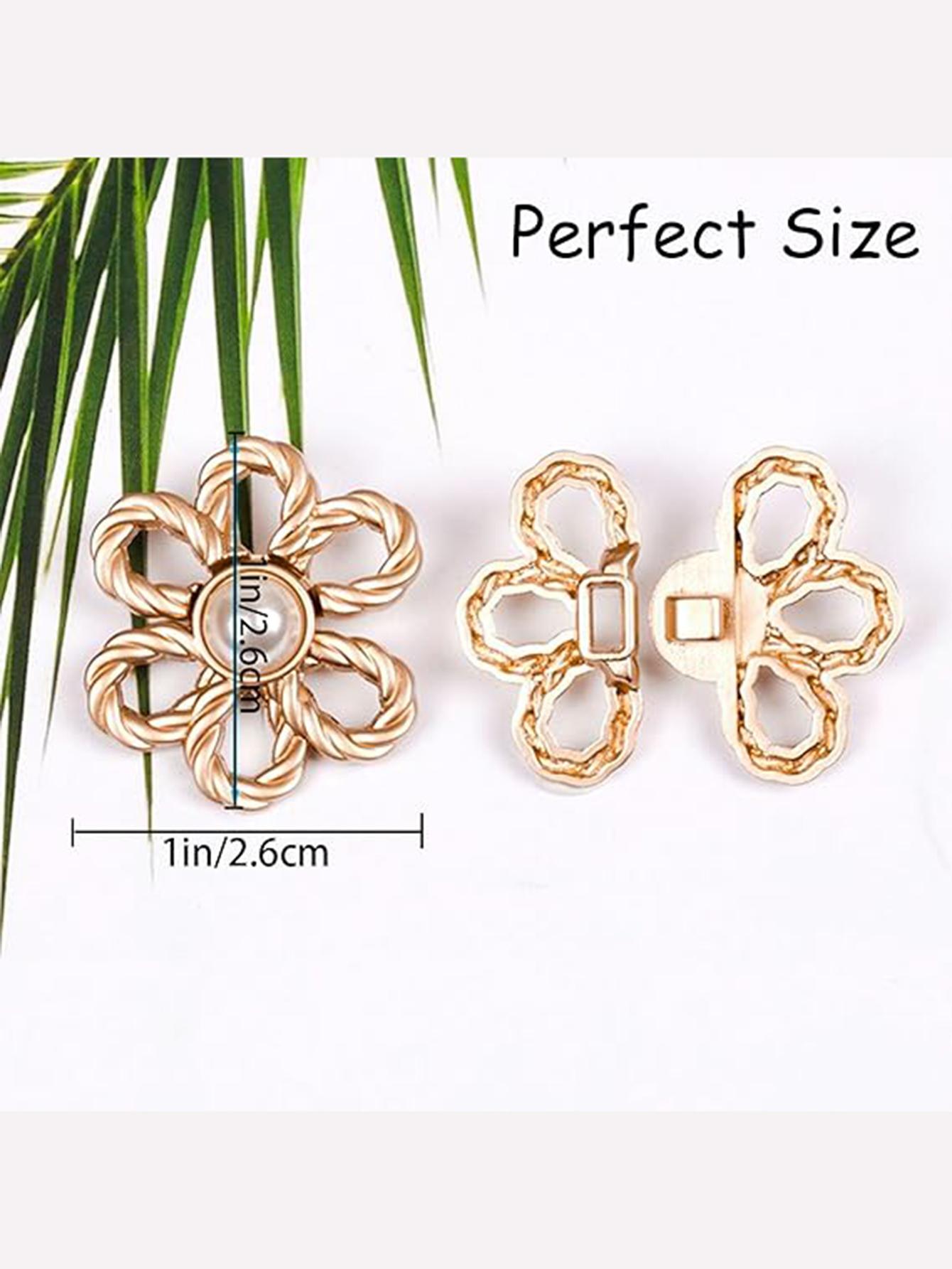 8 Pcs Floral Jeans Button Waist Tightener Set, Adjustable Buckle Kit, Seamless, No Tools, Detachable Decorative Buttons, Loose Fit