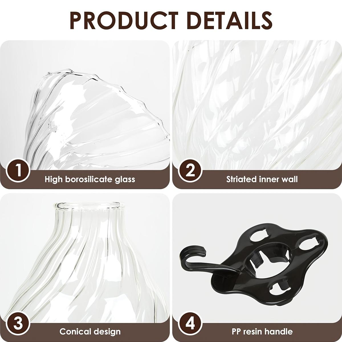 Leeseph Heat-Resistant Borosilicate Glass Coffee Pot Two-Piece Set, Detachable Handle Filter Cup, Transparent Drip Coffee Pot, Clear Pour Over Coffee Maker, Ideal for Home, Office, and Café, Three Size Options Available