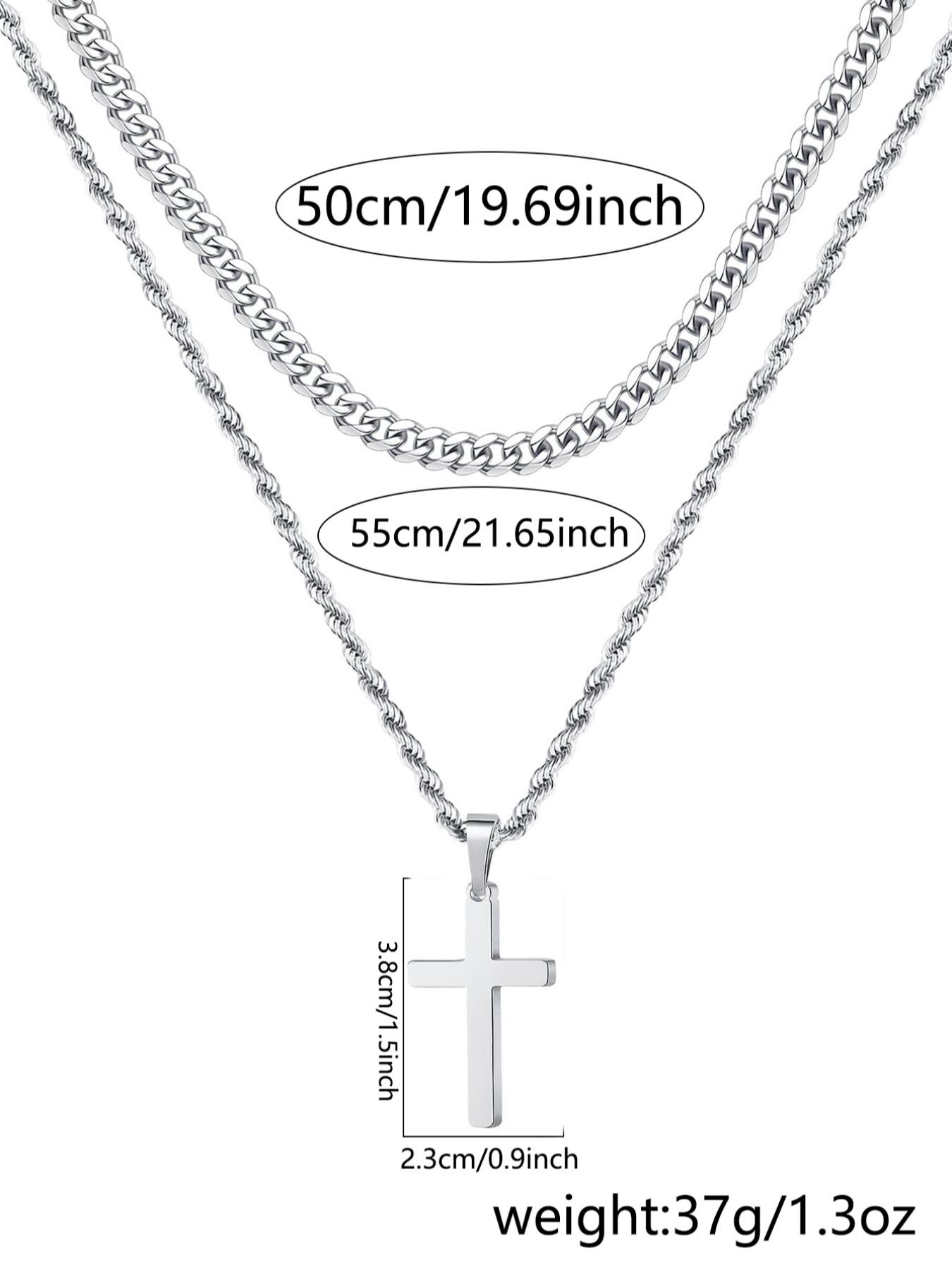 Men's Simple Style Plain Color Cross Pendant Necklace (2counts) Cross Necklaces Twist Chain Stainless Steel Jewelry for Party, Daily Clothing Decor, Trendy All-match & Exquisite Jewelry for Birthday Gift