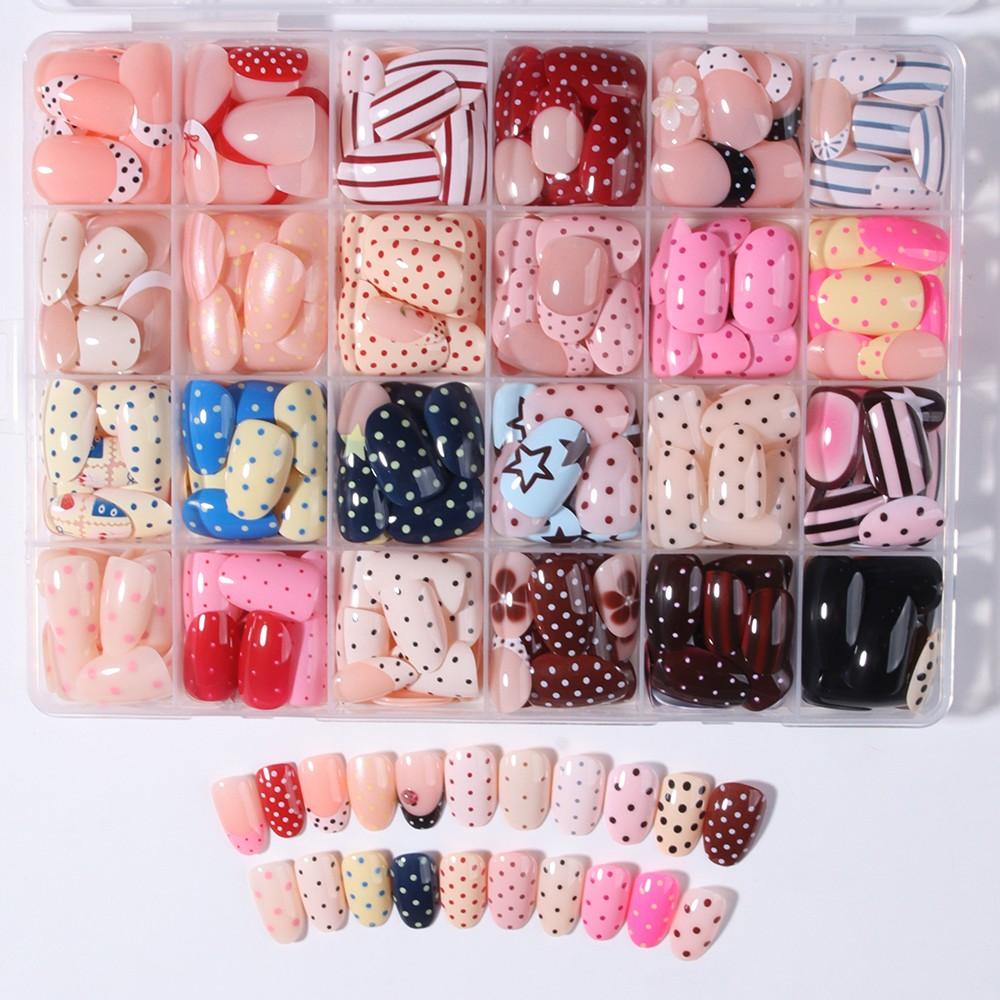 600pcs Almond Press-On Nails, Polka Dot French Design, Nail Designs, Medium Size, Acrylic Material, Includes Gel Glue & Nail Files, Perfect for Summer