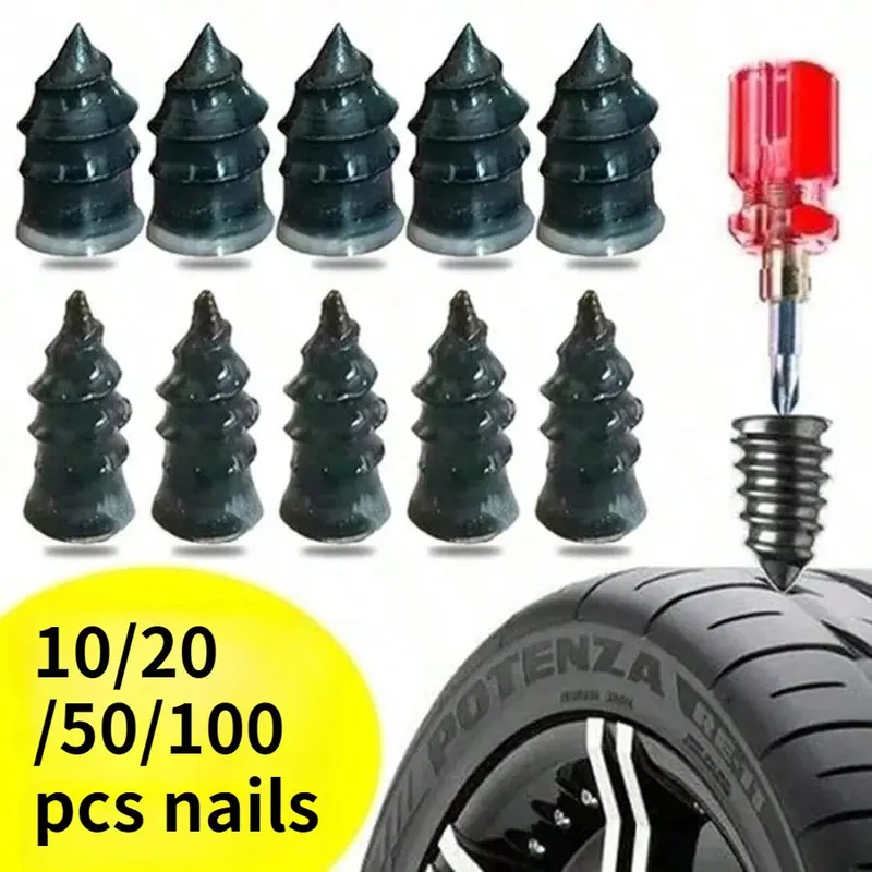 Tire Puncture Repair Nails for Vehicle Car Motorcycle Scooter Bike, Vacuum Tyre Repairing Rubber Metal Nail Set, Tire Repair Rubber Nail Kit, Car Tire Accessories, Fitting Tools