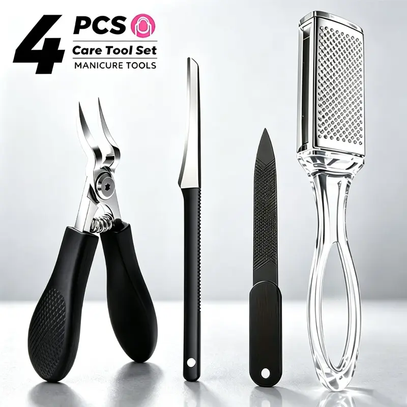 4-Piece Professional Pedicure Tool Kit, Ingrown Toenail Clippers, Pedicure Knife, Nail File, Foot Rasp, Stainless Steel Foot Care Set