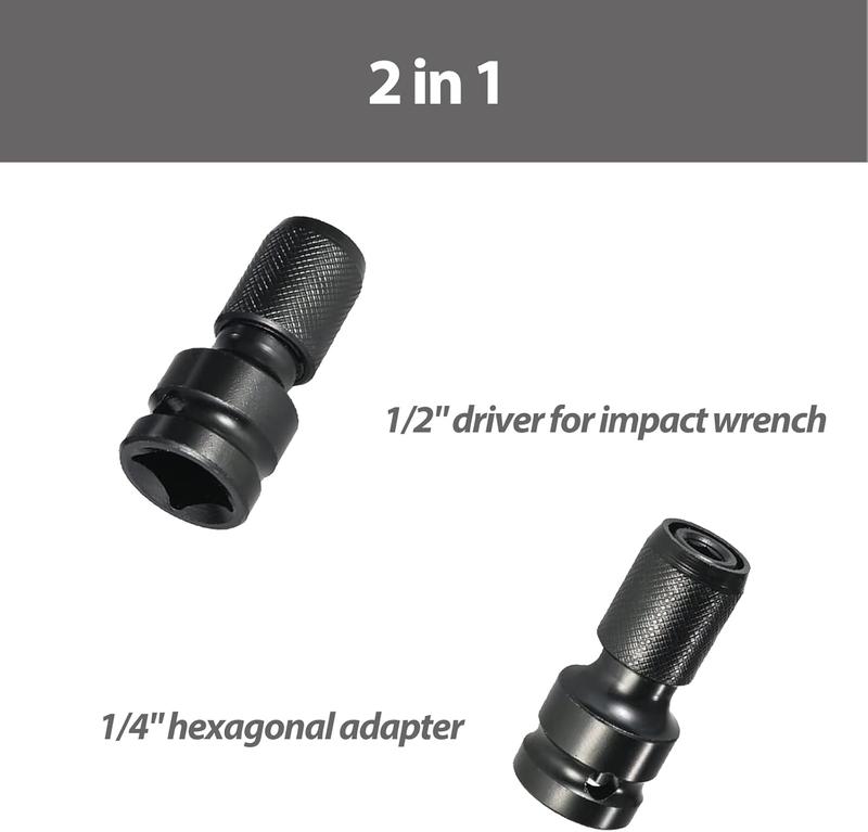 Heavy Duty High Torque1/2 inch Square Drive to 1/4 inch Hex Female Socket Adapter Converter Chuck Adapter for Impact Air and Electric Wrench.