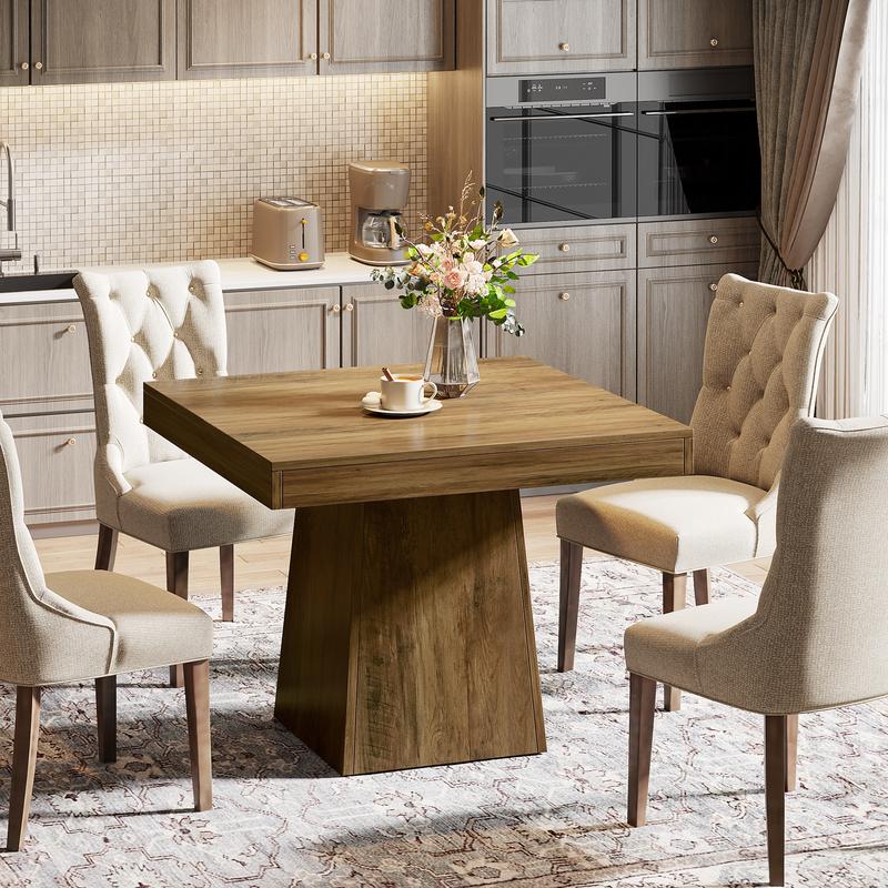 LITTLE TREE Square Dining Table for 4, 31.5-Inch Small Kitchen Table with Sturdy Pedestal Base, Farmhouse Dinner Table for Dining Room, Living Room, Kitchen