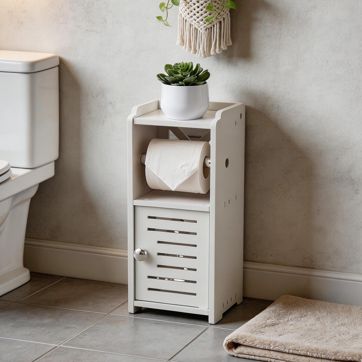 Vertical Toilet Paper Holder Cabinet, Independent PVC Bathroom Storage Cabinet, Compact Storage Solution for Apartment Residents
