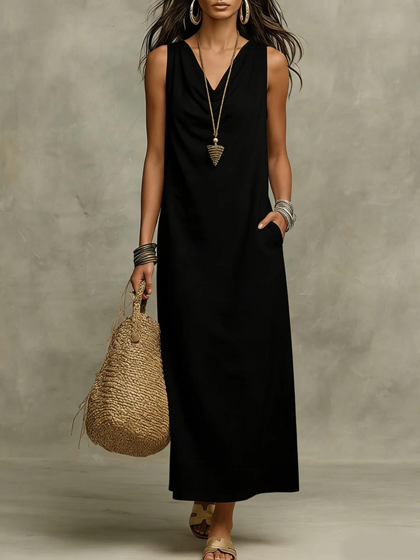 2026 New Alien Express Swinging Neck Sleeveless Loose Pocket Casual Dress, Women's Fashionable Daily Wear, Comfortable and Stylish