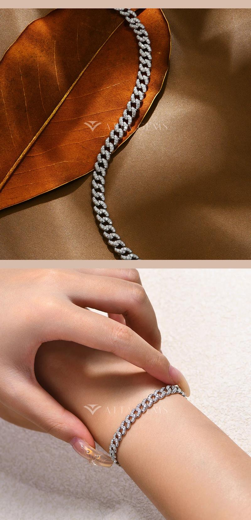 D VVS1 Color Full Synthetic Moissanite Cuba Chain for Men Women Tennis Bracelets Fine Jewelry