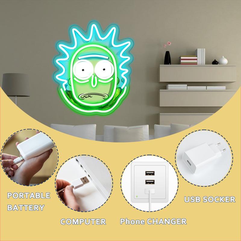 Rick Sanchez Anime Neon Light, USB Powered Dimmable LED Light, Artistic Wall-Mounted Neon Light, Perfect Birthday Gift, Led Neon Lights