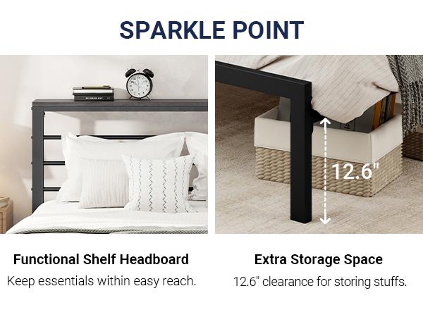 Allewie Modern Twin/Full/Queen/King Bed Frame with 4.7" Headboard Shelf,【Frame Only No Mattress】 Heavy-Duty Platform Bed Frame, No Box Spring Needed, Brown Shelf/Black Shelf,#TikTokShopBlackFriday #Christmas Gifts Allewie Modern Twin/Full/Queen/King Bed Frame with 4.7" Headboard Shelf,【Frame Only No Mattress】 Heavy-Duty Platform Bed Frame, No Box Spring Needed, Brown Shelf/Black Shelf,#TikTokShopBlackFriday #Christmas Gifts