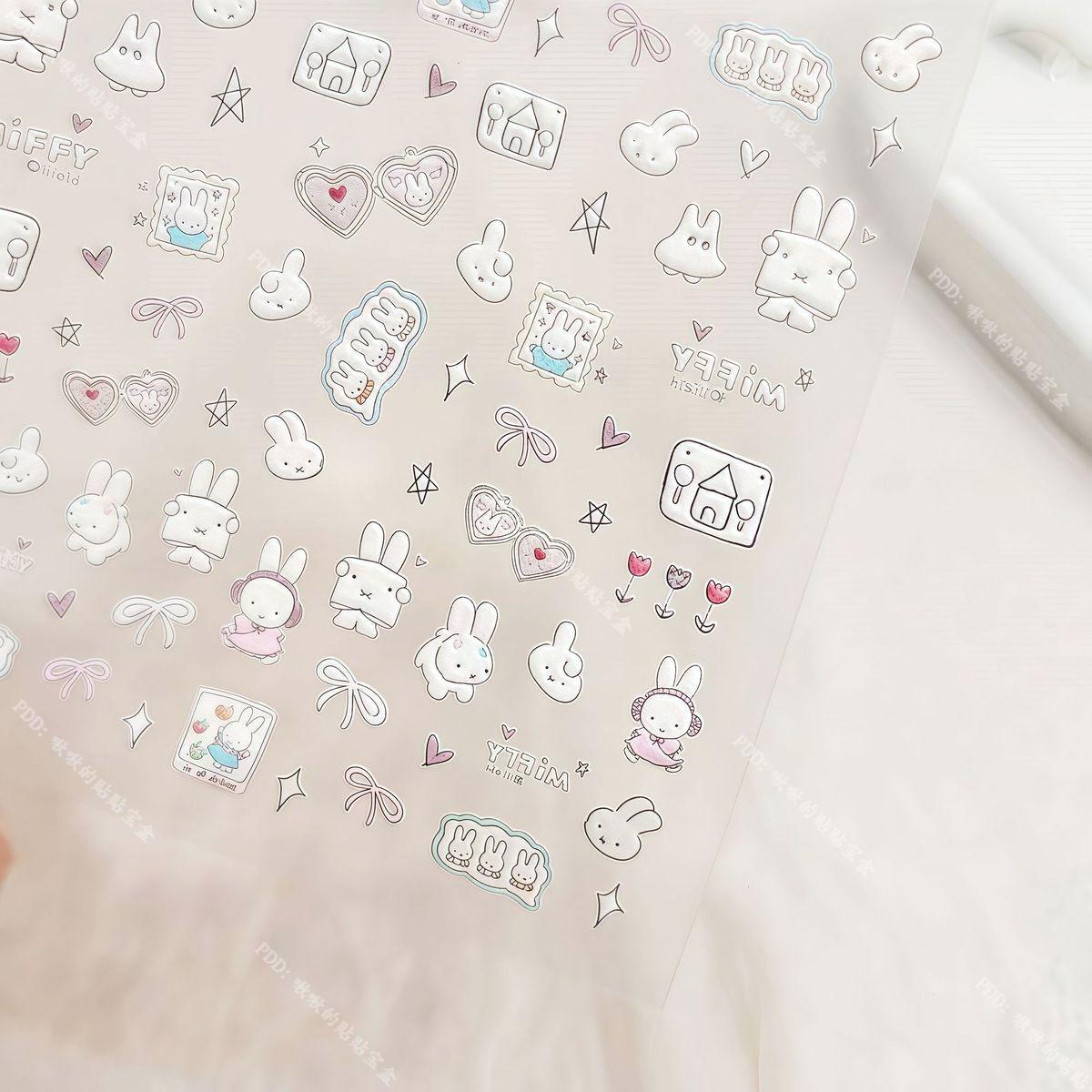 Cute Miffy 3D Nail Stickers Kawaii Glass Camera Nail Stickers Decoration Anime Printing Stickers Holiday Surprise Gifts