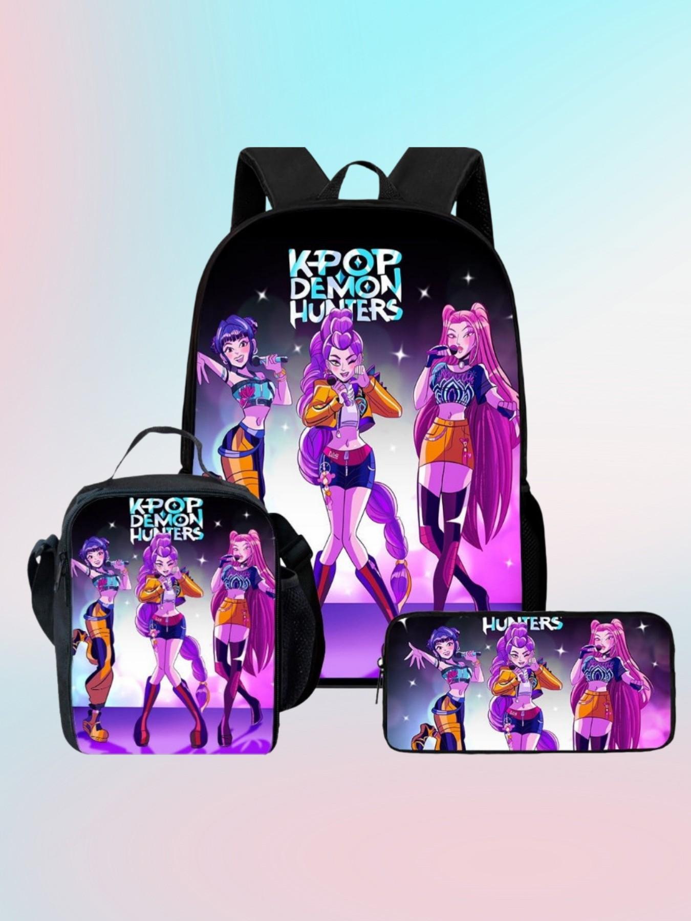Kpop Lumi School Bag Set, Anime Cartoon Student Backpack, Lunch Box, Pencil Case, Three-Piece Set, Perfect for Students