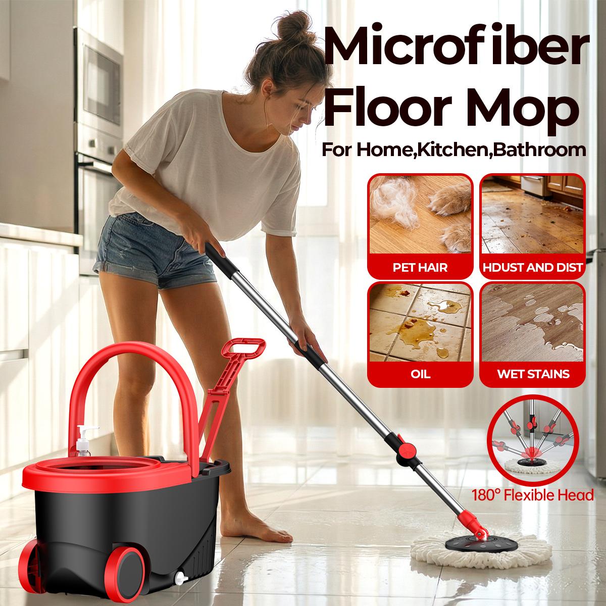 Adjustable – Dual-Drive Spin Mop Bucket Set with Wring-Out System ...