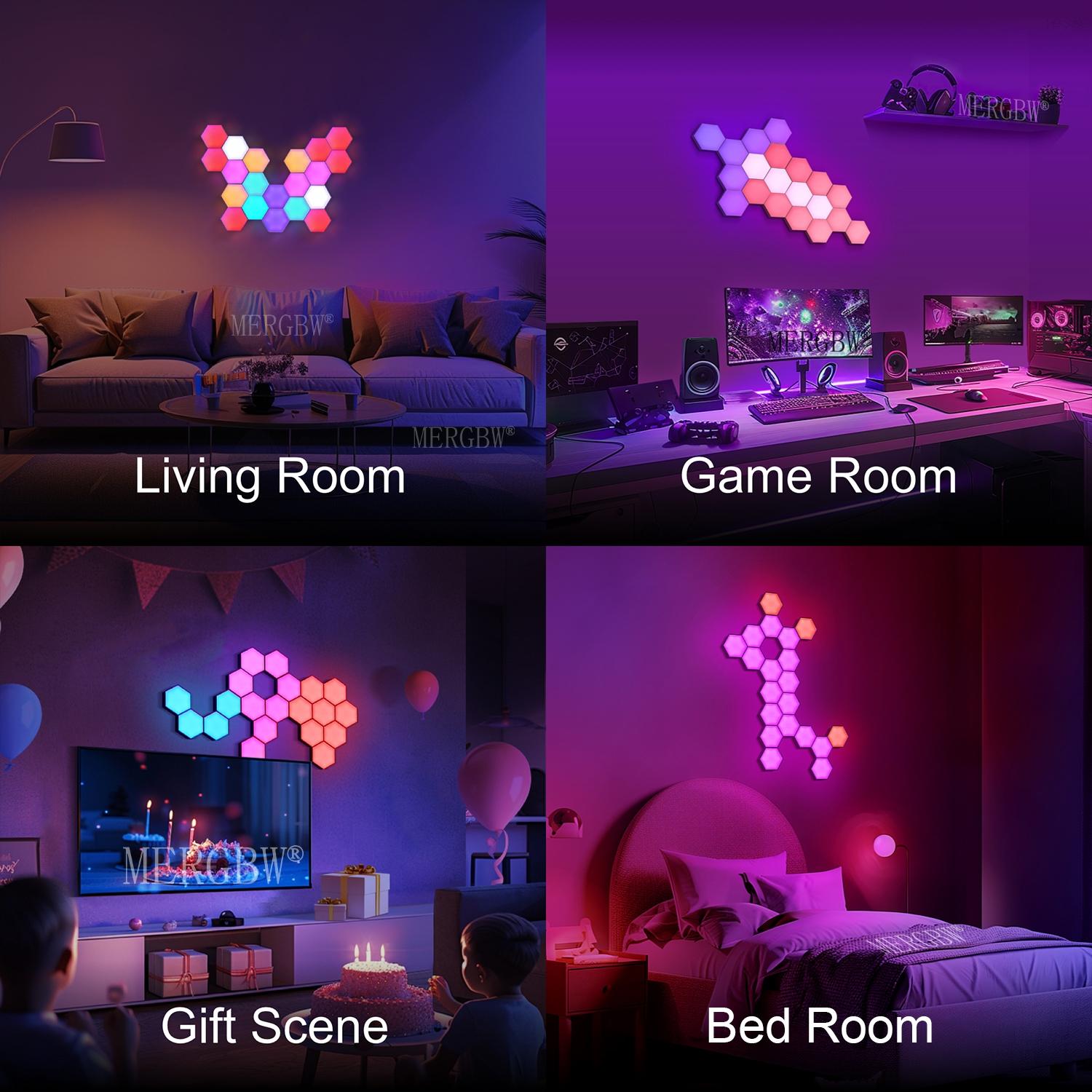 Hexagonal LED Wall Lamp RGB Color Changing APP Control, Modern Indoor Lighting for Bedroom Living Room Decoration Night Light