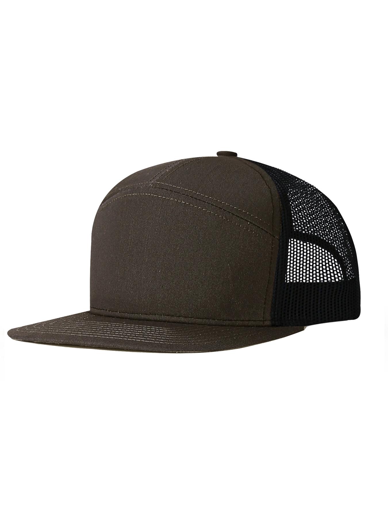 Men's Caps - Flat Brim Mesh Panel Baseball Cap Adjustable Classic Trucker Style Hat - Snap Back Hats for Men Flat Brimmed Cap