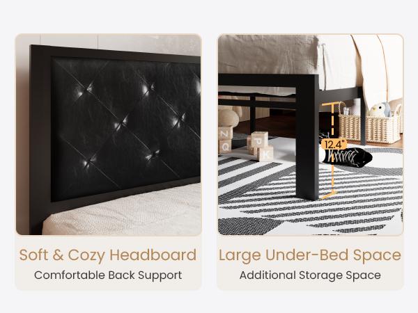SHA CERLIN Metal Upholstered Platform Bed Frame with Headboard of Button Tufted Linen Fabric /Faux Leather,【Frame Only No Mattress】Twin/Full/Queen/King Size, Iron Slats Support, No Box Spring Needed#ChristmasGifts#TikTokShopBlackFriday