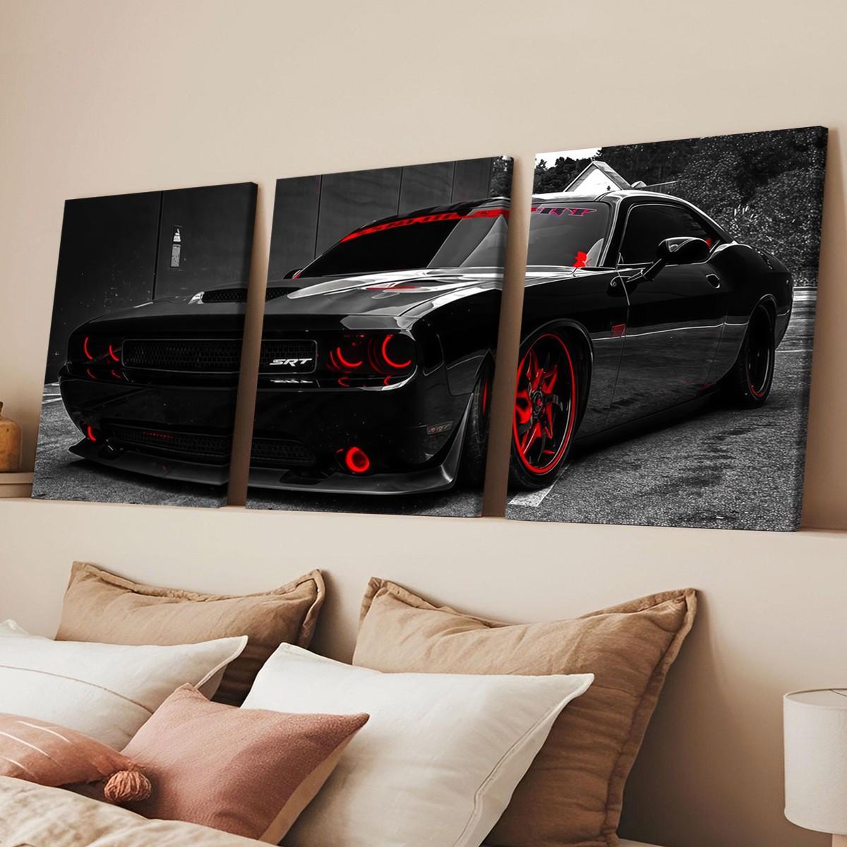 3-Piece Wood Framed Canvas Art Set, Modern Racing Car Decorative Wall Posters, High-Definition Waterproof Home Decoration