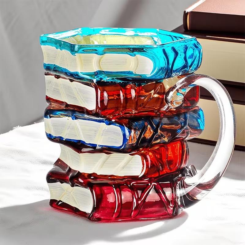 3D Painted Stacked Book-Shaped Mug, Innovative Colorful Coffee Cup, Perfect Gift for Literature Lovers