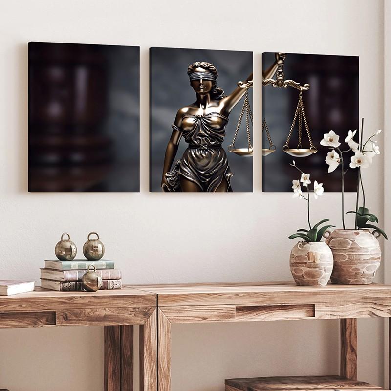 3 Piece Set Wooden Framed Canvas Poster, Photo, Legal Art, Artistic Justitia, Scales, Modern Aesthetics, Lady Justice, Home Decor, Decoration, Art Print, Wall Art for Living Room, Bedroom, Office, Law Firm, Ideal Gift For Lawyer.