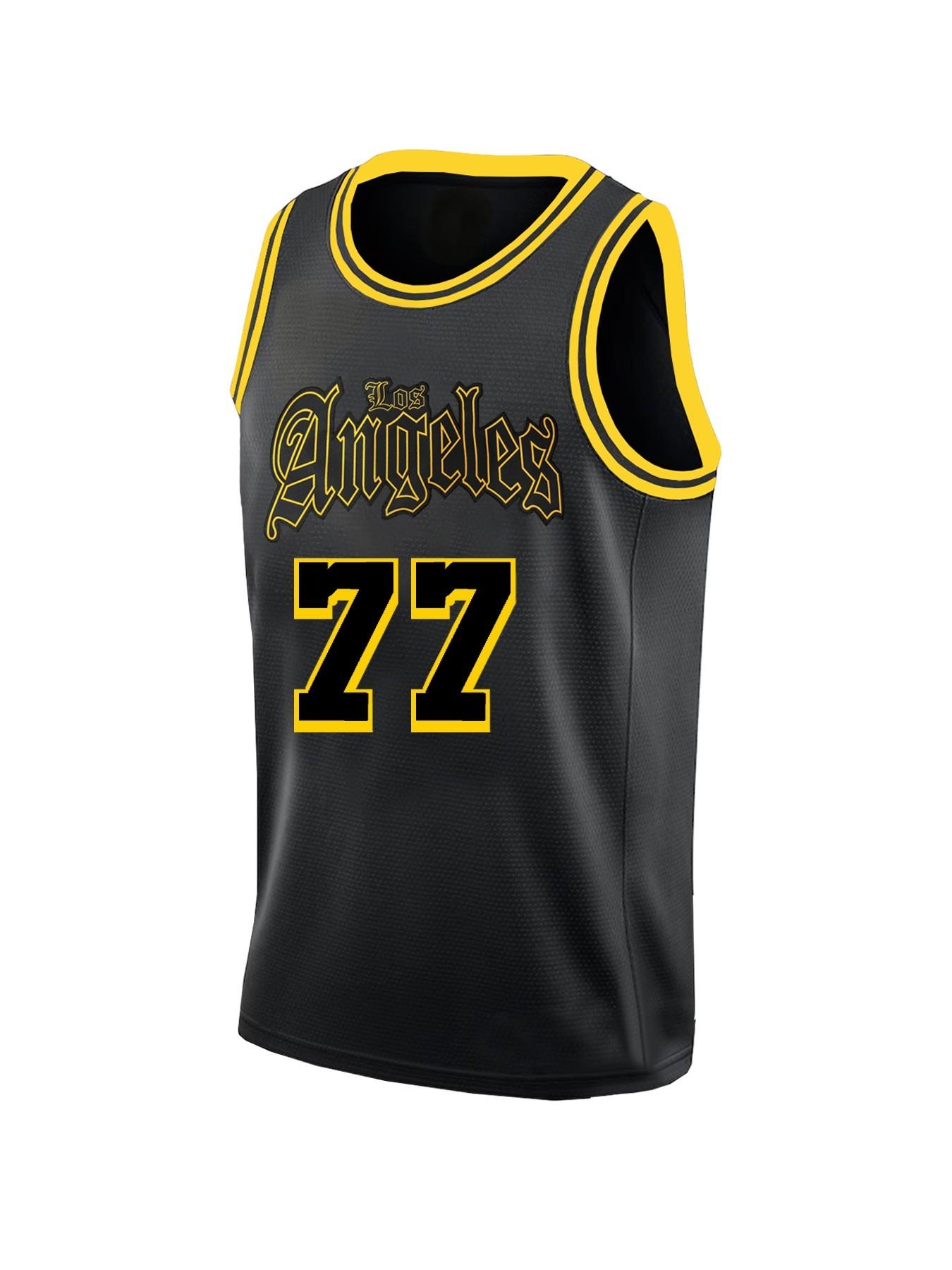 Men's #77 Stitched Basketball Jersey, Loose Fit Knit Fabric, Embroidered Letters and Numbers, Unisex Outdoor Training Casual Wear