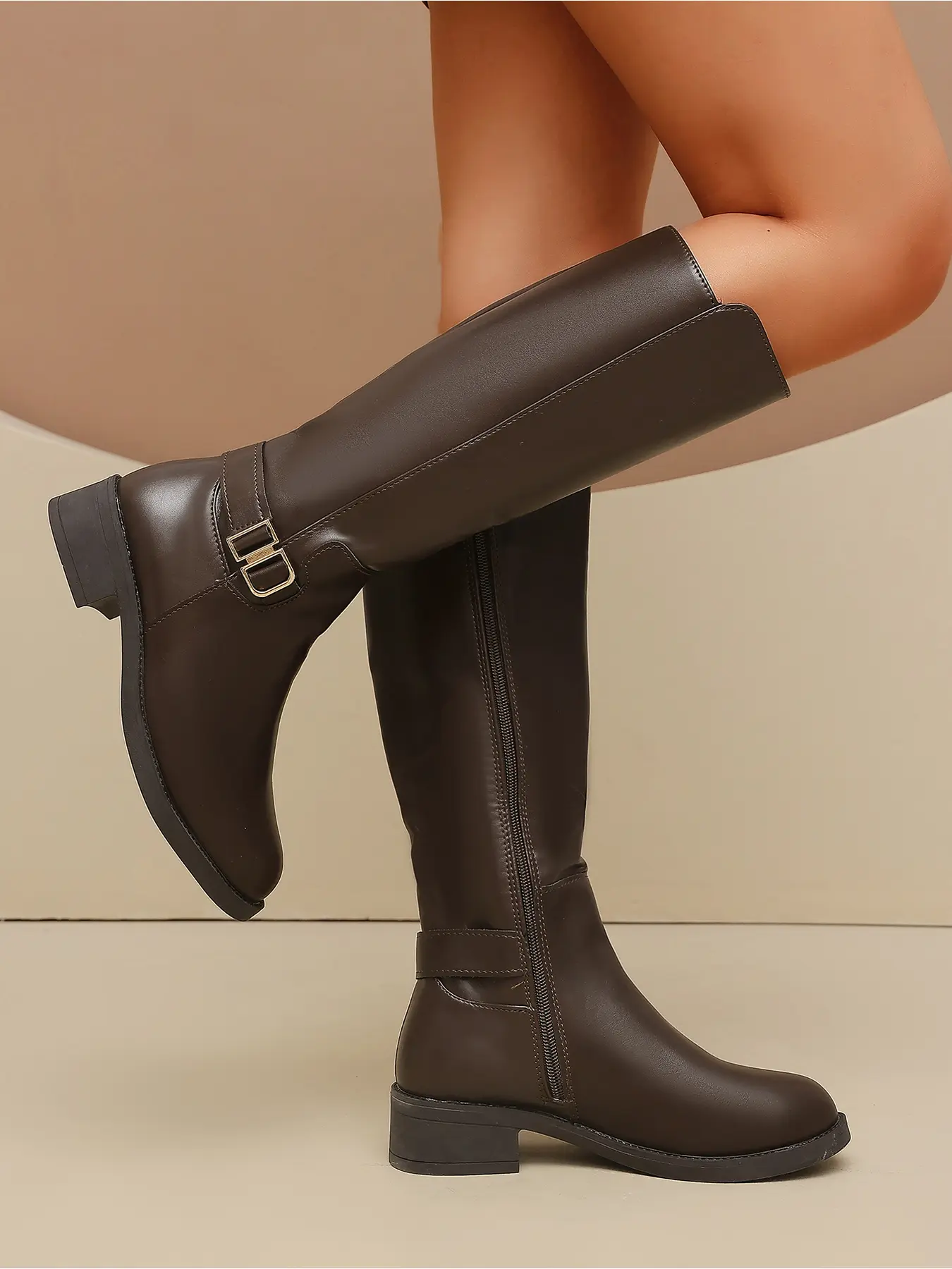 Elegant Knee-High Boots, Soft Glossy Leather, Anti-Slip Chunky Heel, Metal Buckle Design, Perfect for Daily Wear, Pair with Coats and Jeans