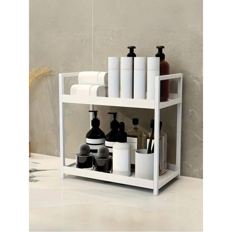 2-Tier Modern Matte Carbon Steel Countertop Storage Rack Freestanding Spice Organizer Shelf For Kitchen Bathroom Vanity