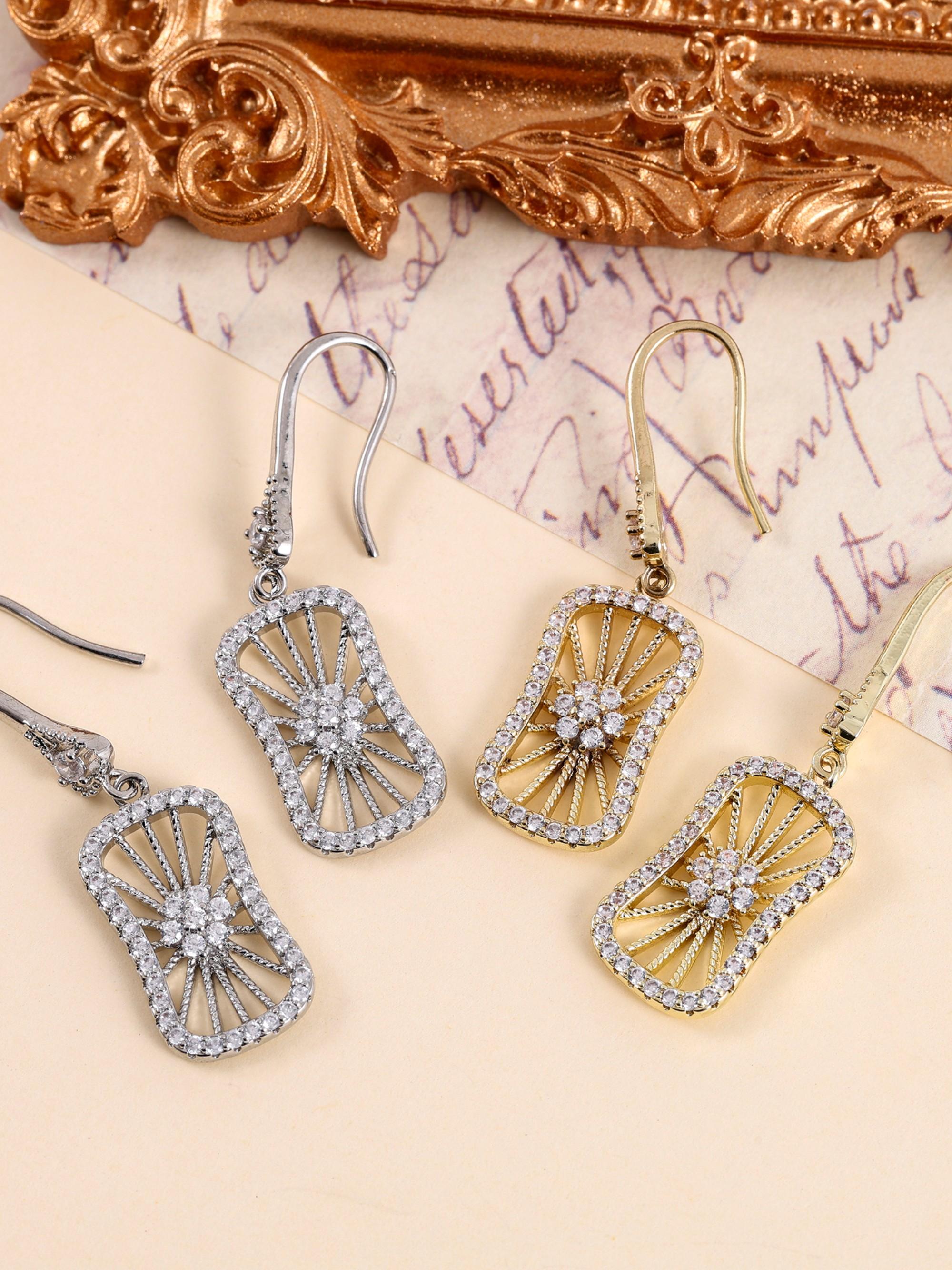 Geometric Hollow Out Zircon Earrings for Women, Elegant Office Wear Jewelry, Silver Color and Options, Versatile Fashion Accessories