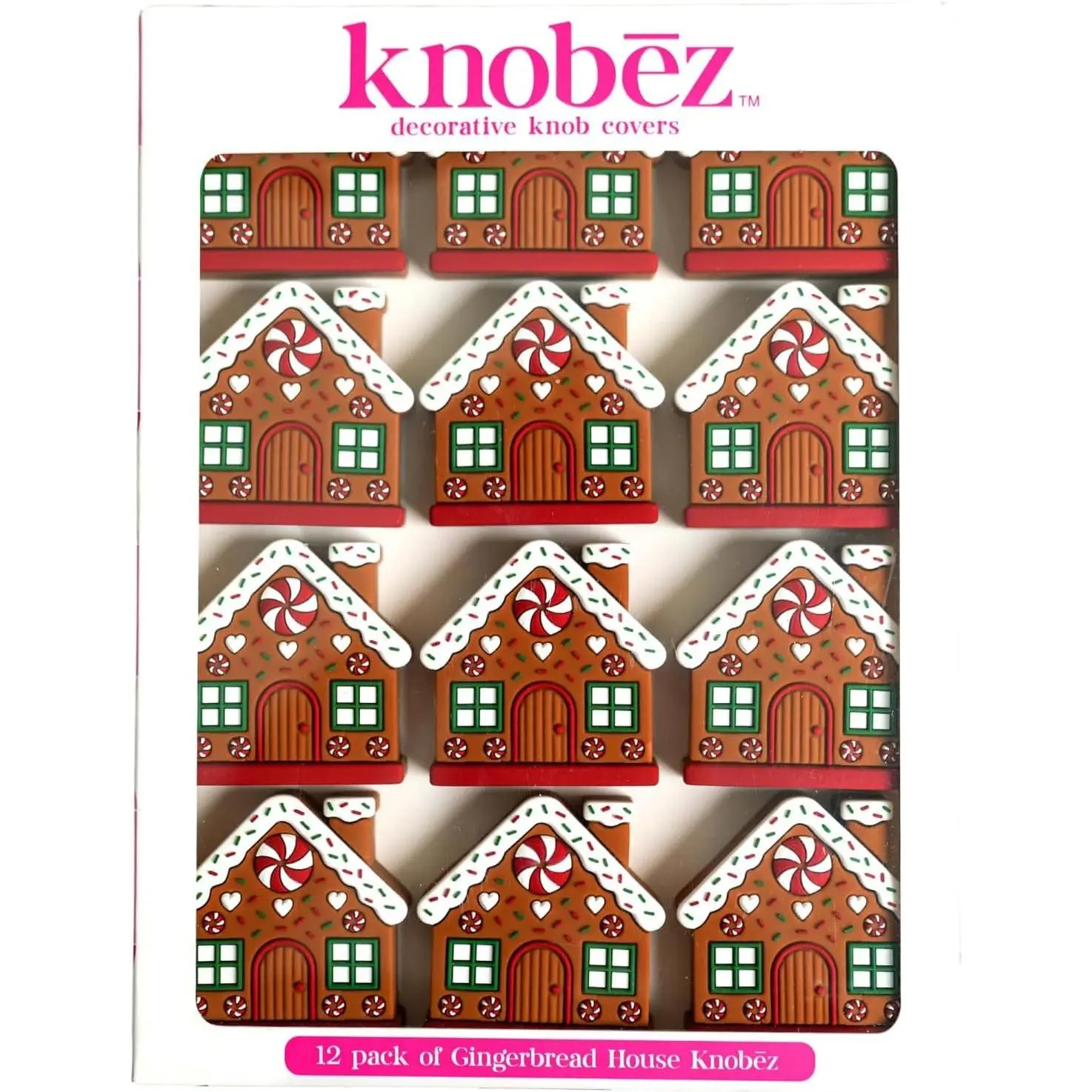 Decorative Knob Covers 12pk Gingerbread House Stretch Over Hardware Decorations for Holiday Winter Christmas Kitchen Bathroom Dresser Home