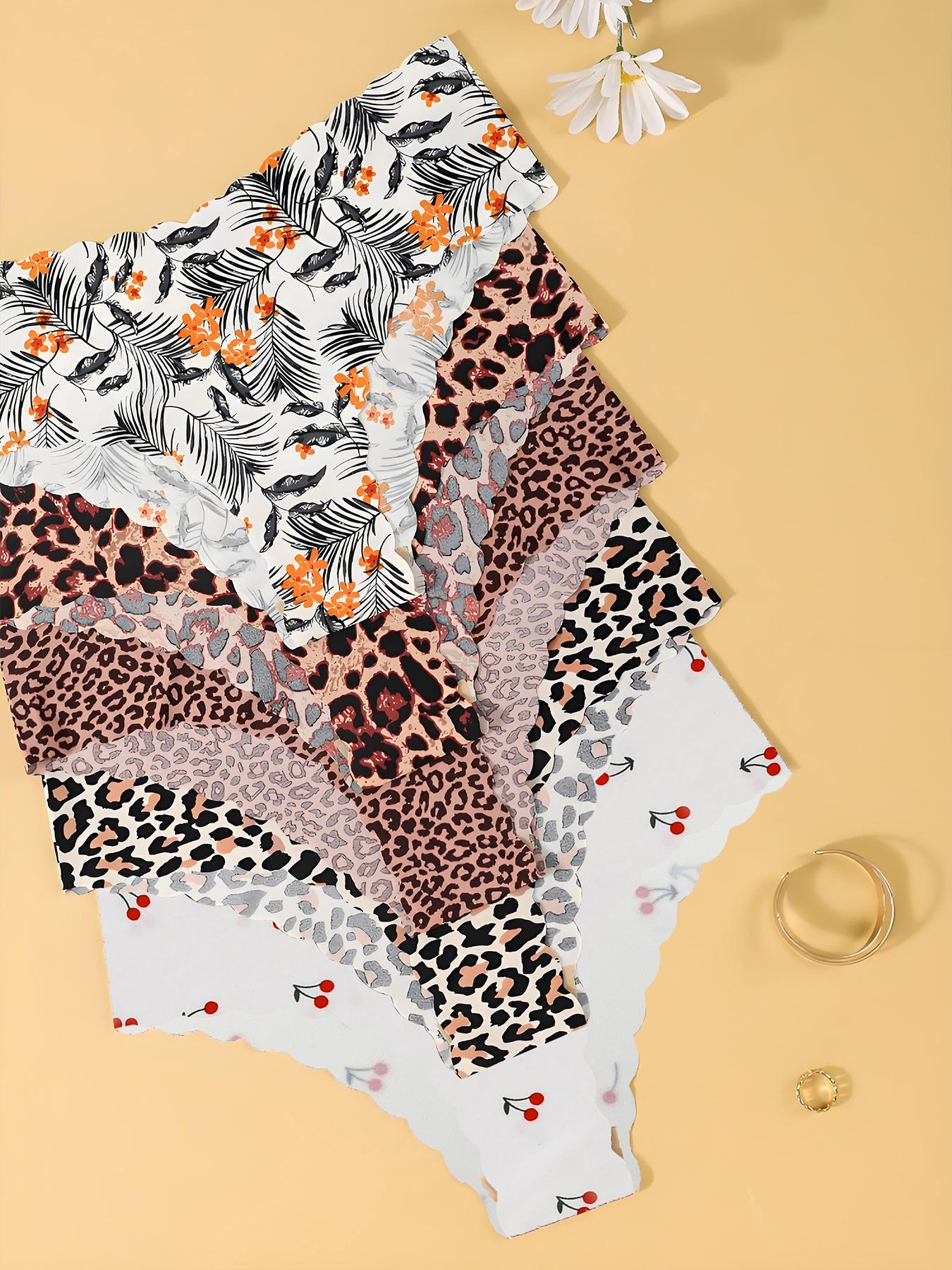 Women's Leopard Pattern Underwear Set, Slim Fit Comfortable Invisible Triangle Panties, All-Season Sexy Fashion Design, Pack of 5