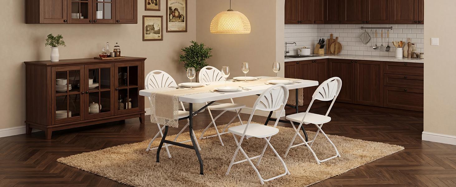 Folding Chair Pack, White Plastic No Assembly Required Folding Chairs with Non-Slip Feet, Foldable Chair Set for Camping, Parties, Weddings, Events