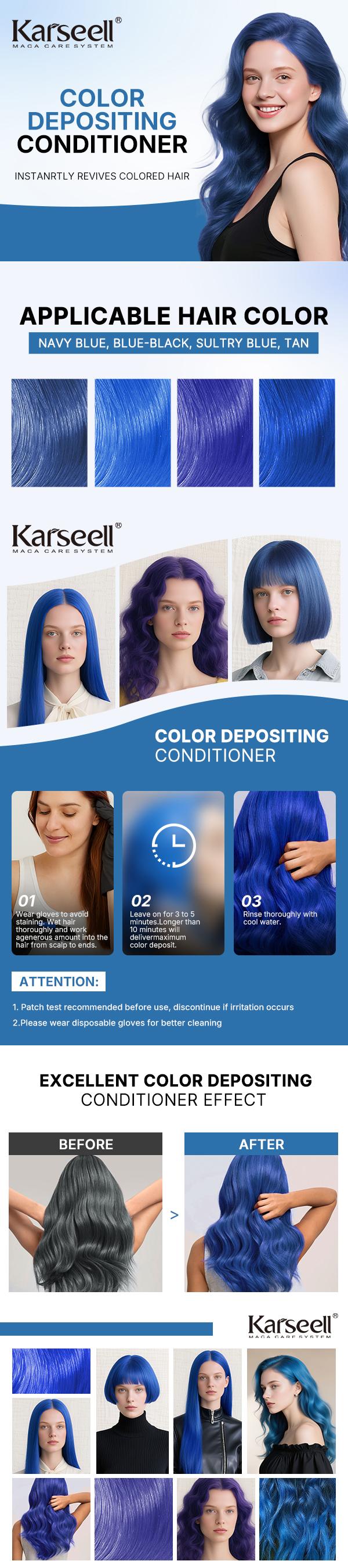 Karseell Blue Hair Color Depositing Mask, Deep Conditioner Treatment Intensely Hydrating, Refreshes Color & Tone 500ml Karseell Blue Hair Color Depositing Mask, Deep Conditioner Treatment Intensely Hydrating, Refreshes Color & Tone 500ml