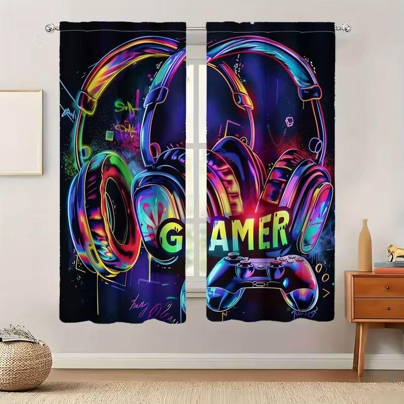 Game Controller Theme Curtain Set, Half-Transparent Design for Room Decoration, Perfect Gift for Gamers and Gaming Enthusiasts