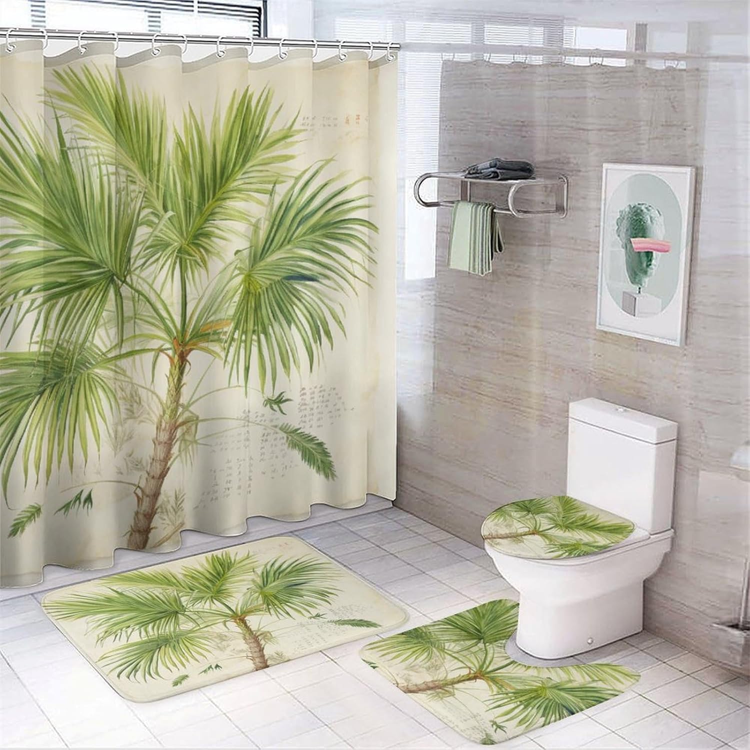 It's Just Chicken Time Shower Curtain 4 Piece Set Bathroom Shower Curtain Set with Rugs Rooster Chicken Holiday Durable and Waterproof for Bathroom Decor