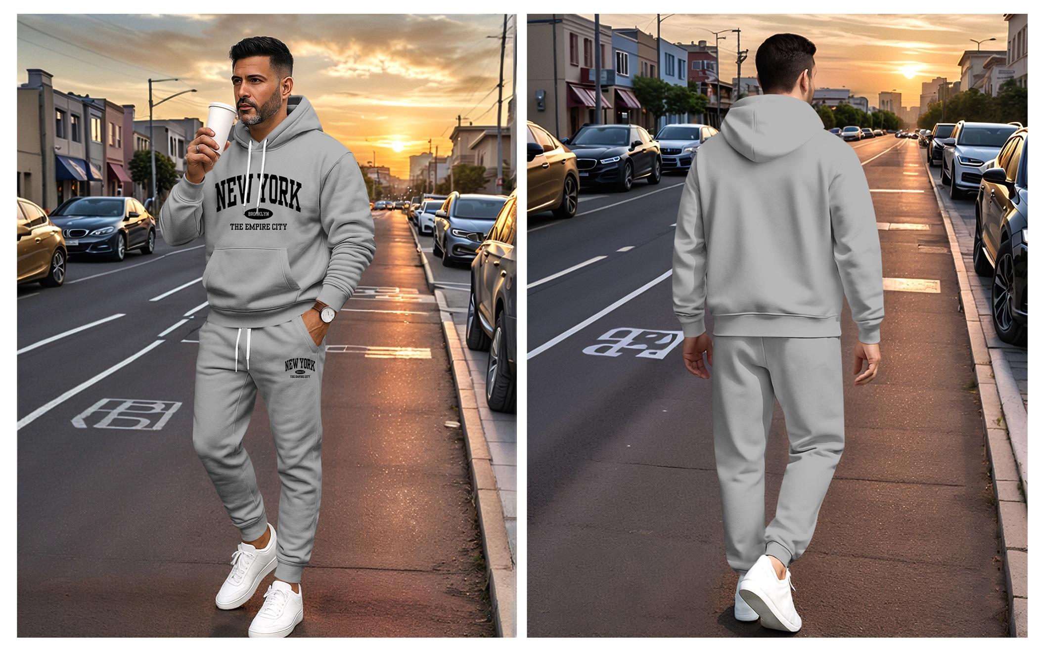 Men's New York Printed Hoodie and Drawstring Sweatpants Set, Menswear, Casual Athletic Long Sleeve Hooded Jacket & Trousers for Fall & Winter, Men's Clothing for Daily Wear, Sportswear Indoor Outdoor, Tracksuit, Athleisure Summer Clothes