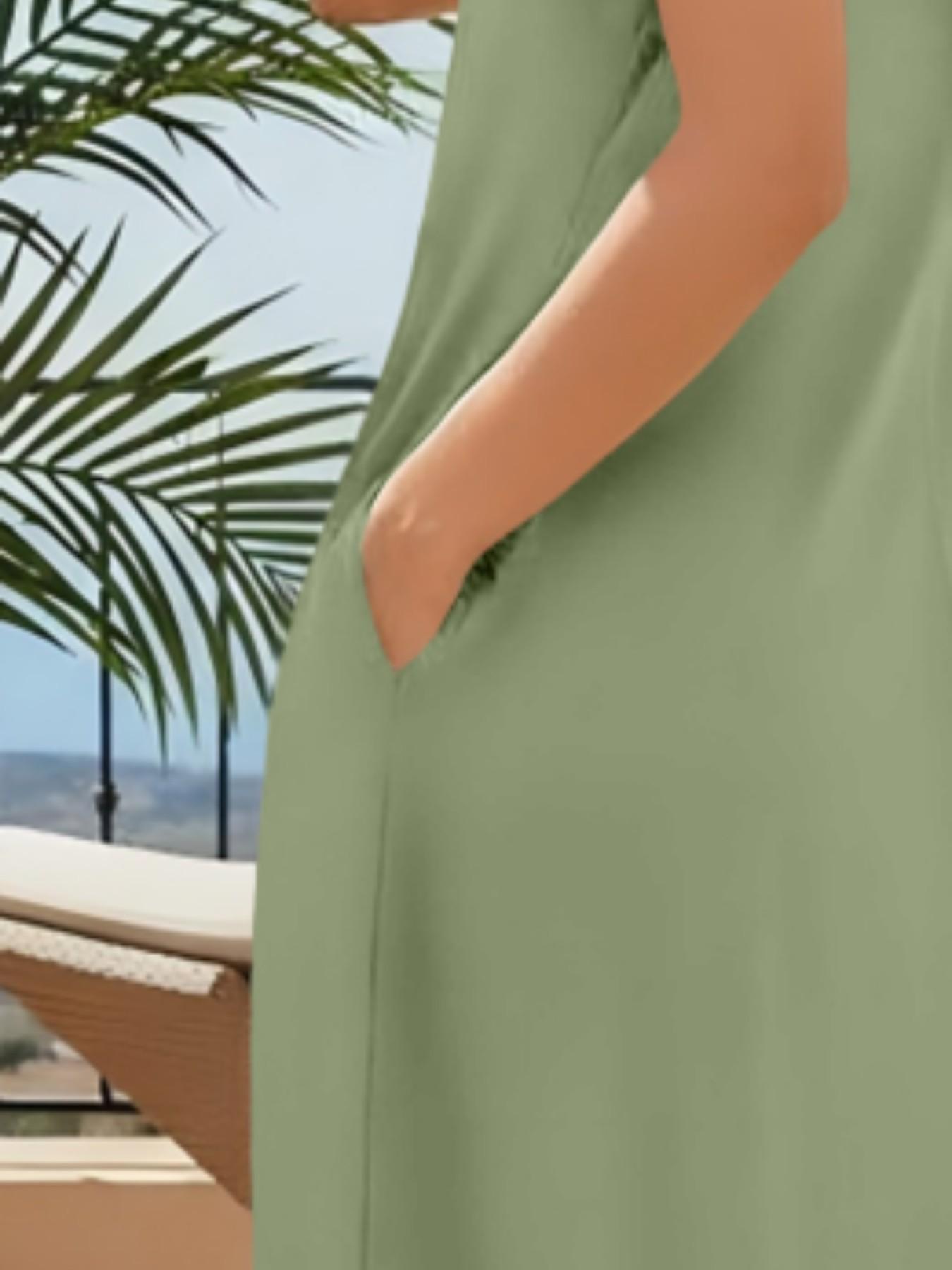Women's Casual Commuter Plain Minimalist Short Sleeve Dress with Pockets, Loose Fit Summer & Fall, Essential Beachwear Women's Casual Commuter Plain Minimalist Short Sleeve Dress with Pockets, Loose Fit Summer & Fall, Essential Beachwear