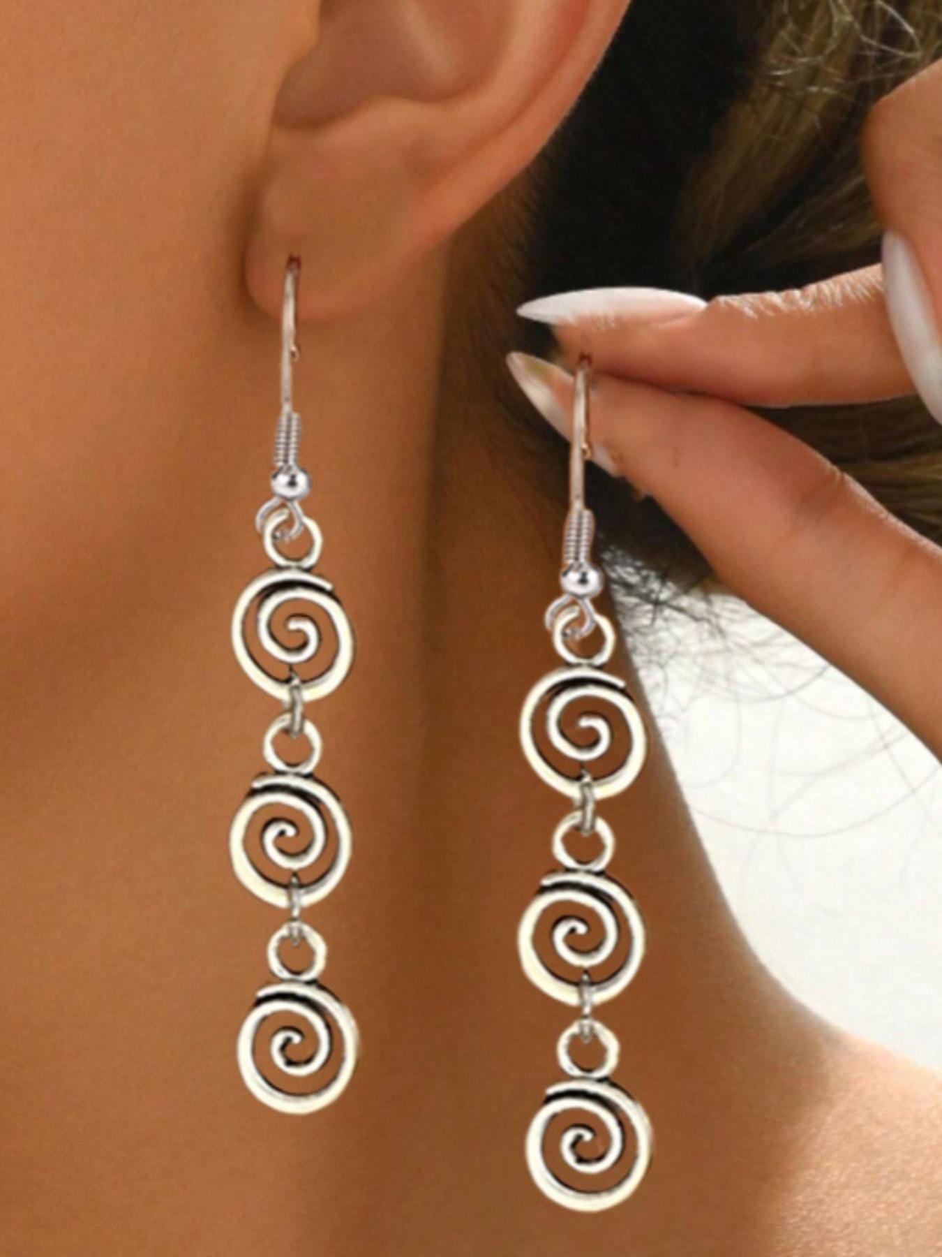 Vintage Punk Denim Style Earrings for Women – Creative Mosquito Coil Long Ear Hooks with Distressed Finish, Grunge Rock Spiral Drop Earrings for Halloween Thanksgiving Christmas New Year Party – Cool Boho Hip Hop Jewelry