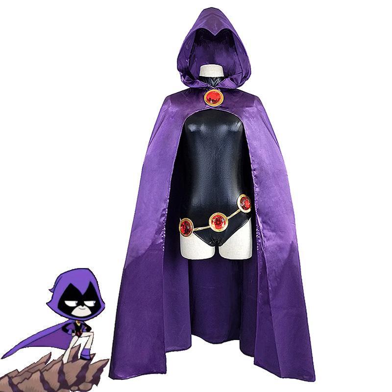 Women's Teen Titans Raven Cartoon Character Cosplay Jumpsuit with Purple Cloak & Belt, Halloween Easter Garment for Girls (Toys & Hobbies DIY Specialty Supply)