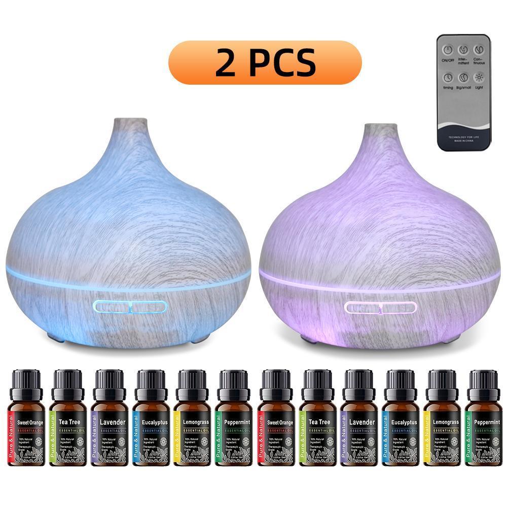 SRH 2 PCS 550ml Cool Mist Essential Oil Diffuser and Humidifier with Auto Shut-Off Remote Control 7 Color LED Lights Soundwave Tech for Home Bedroom Office pro vir tec large fog colorful  vintage commercial branch tube w rain sound tabletop mode
