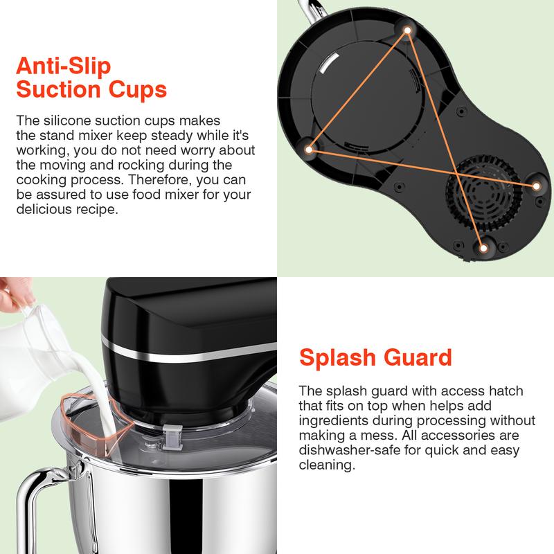 HOWORK 5-Quart Food Mixer, 3-in-1 Vertical Electric Mixer – 380W with 10 Speeds & Pulse Button, Food-grade 304 stainless steel bowl, Suitable for Most Home Cooks, Compact Household Mixer, Ideal for Baking & Mixing, Perfect Gift for Kitchen Enthusiasts