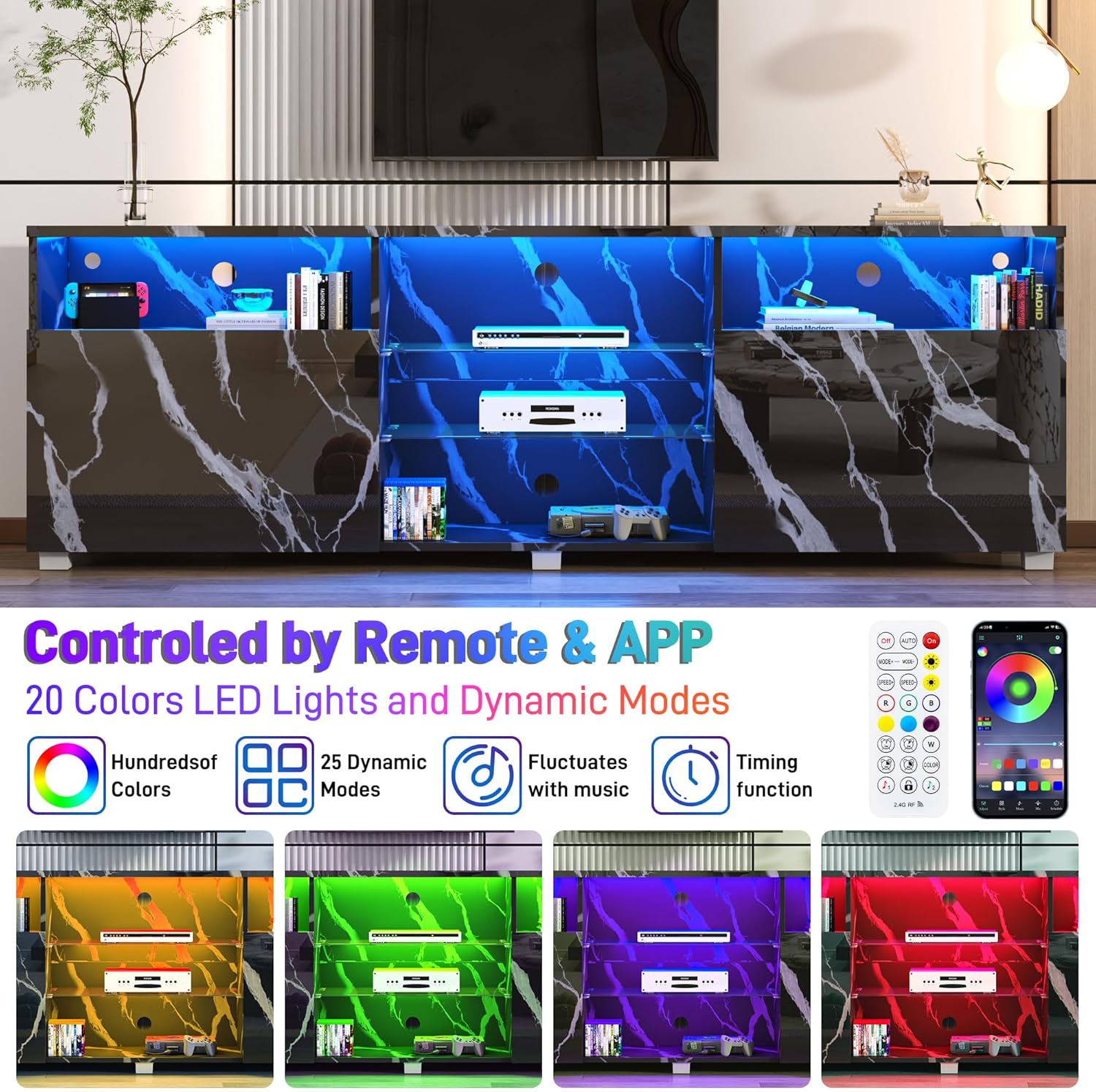 Modern LED 57/65/71/80.7/86.6in TV Stand for 55/60/65/70/75/80/85/90/95 inch TV,High Glossy TV Entertainment Center with Storage Drawer,TV Stands for Living Room,APP RGB Light,Smart Modern TV Cabinet (Black/White Marble/Black Marble) Modern LED 57/65/71/80.7/86.6in TV Stand for 55/60/65/70/75/80/85/90/95 inch TV,High Glossy TV Entertainment Center with Storage Drawer,TV Stands for Living Room,APP RGB Light,Smart Modern TV Cabinet (Black/White Marble/Black Marble)