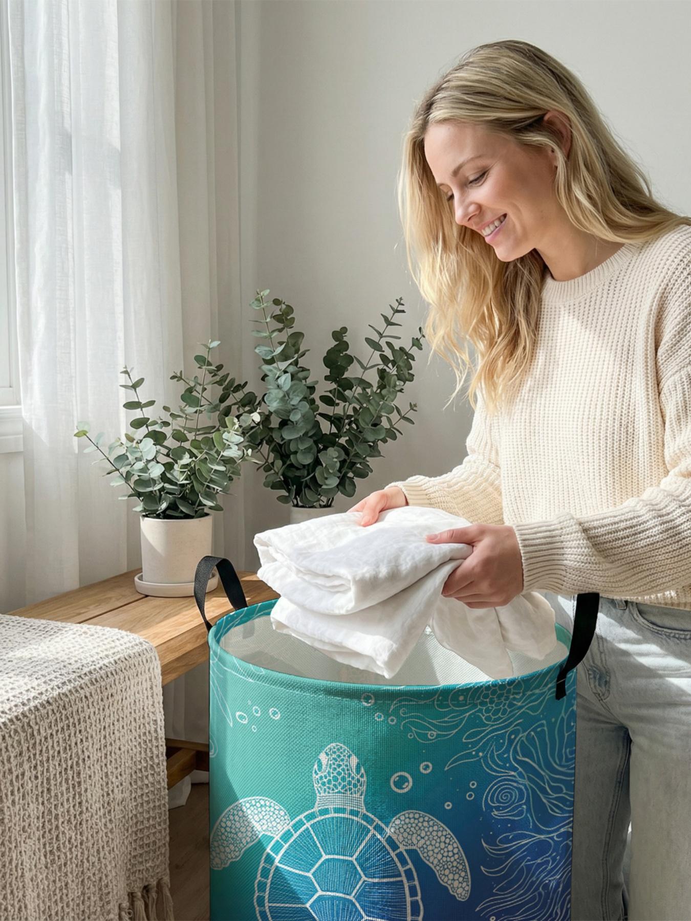 1 piece of turtle ocean pattern 2D printed open storage box, double handle reinforcement + foldable storage | dirty laundry storage/toy organization/home decoration all-in-one