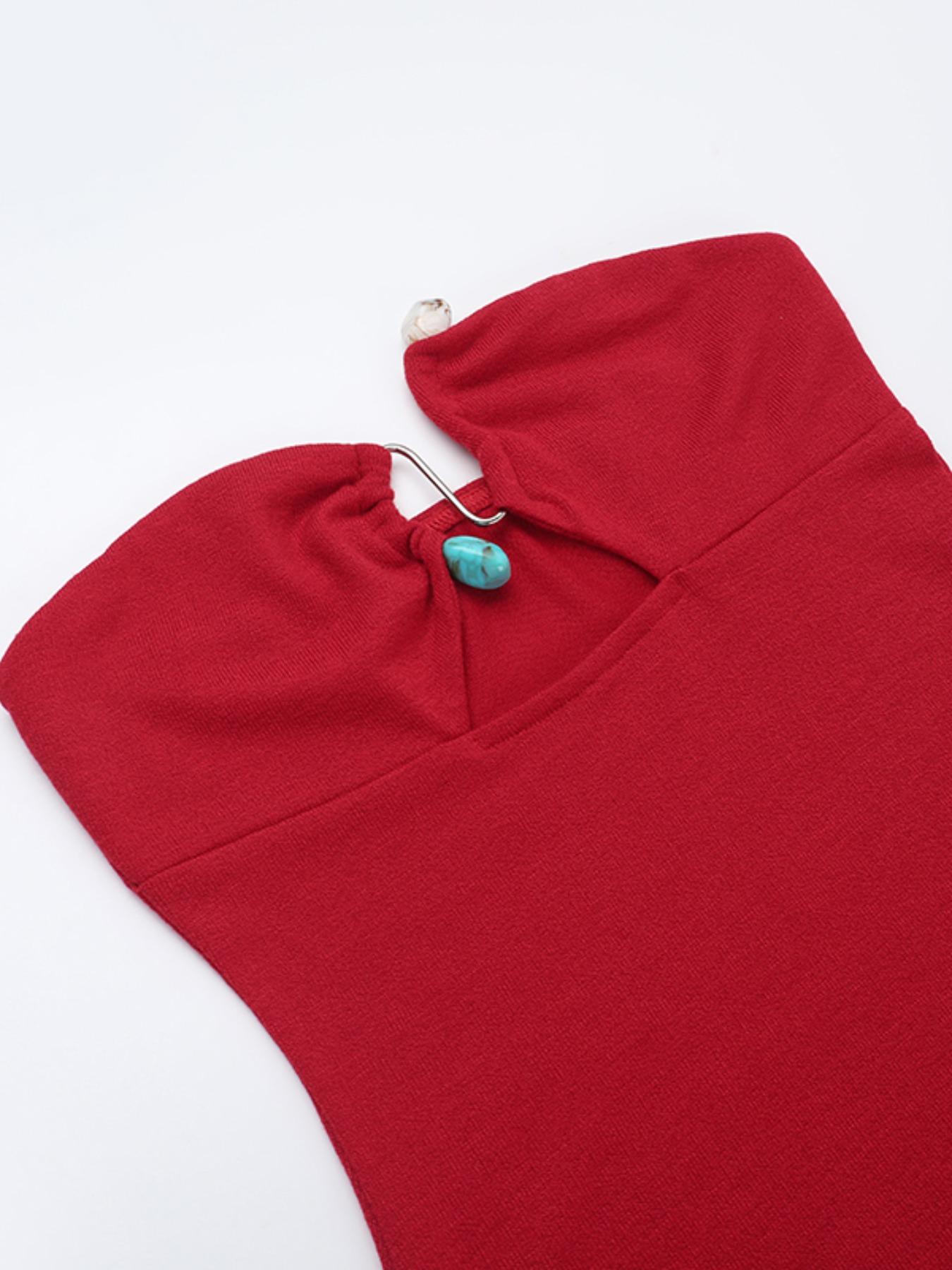 Strapless Sleeveless Holiday Hollowed Bodycon Fit Womenswear Dress, Elegant Summer for Parties & Vacations, Perfect for Beach & Special Occasions