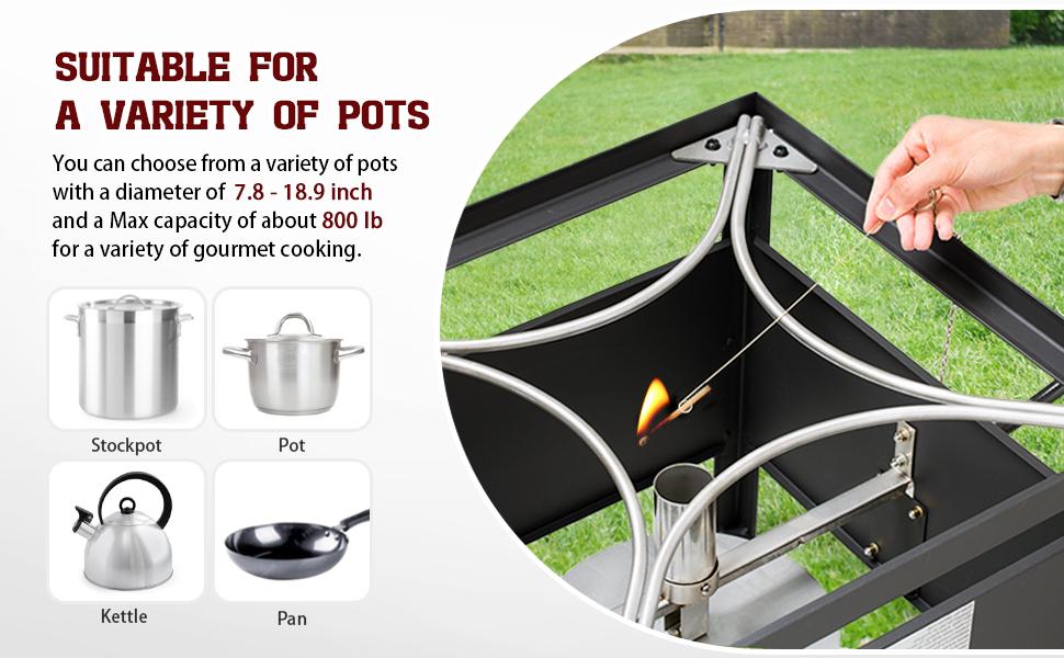 MASTER COOK 70000 BTU Propane Burner, Outdoor Camp Stove Adjustable 0-5 Psi Regulator with 1-Meter Safety Hose, Suitable for Camping, Backyard and Picnic, Stainless Steel