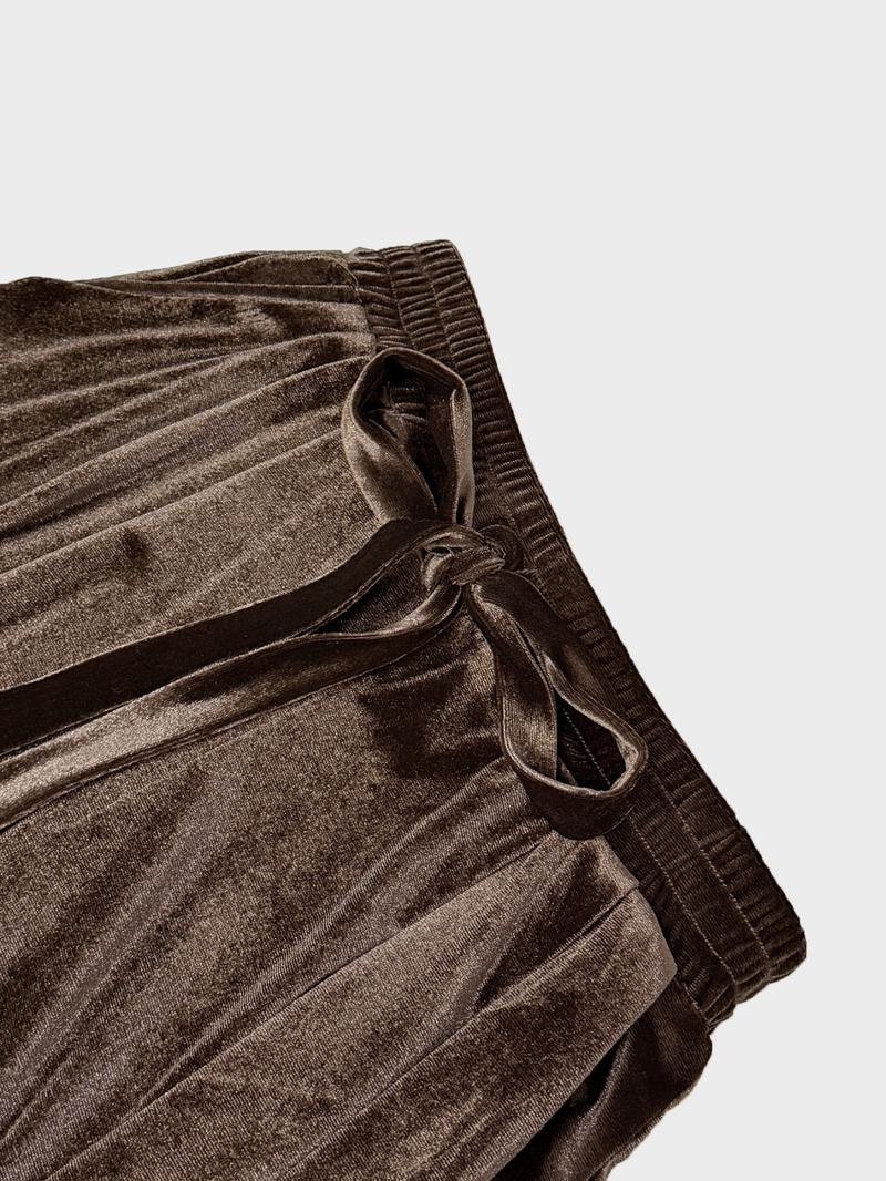 Autumn Winter Casual Knit Elastic Velvet Silk Round Neck Top Pocket Long Pants Home Wear Loungewear Two-Piece Set