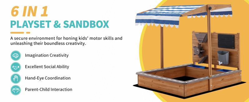 Lino Kids Large Wooden SandBoxes with Roof, Pipleo Outdoor Sand Box Play Canopy for Backyard Garden Beach, Sand Pit for Beach Patio Outdoor Playhouse