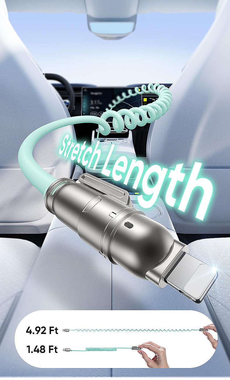 NEW - MAGIC JOHN Aromatherapy 4-in-1 Coiled Universal USB Charger Cable ️240W Fast Charging & Data Sync for iPhone & Android, Build-in fragrant, Retractable CarPlay Cord