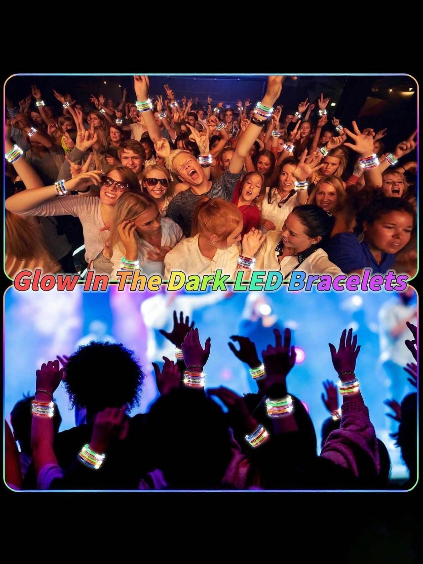 6pcs LED Light Up Bracelets, 6 Color Glow Sticks Bracelets Glow In The Dark Party Supplies, Non Candy Gift For Halloween, Christmas, Birthday Party Favors, Suitable For Birthday, Wedding, Carnival, Party, Concert, Sports Event, Masquerade, Gathering