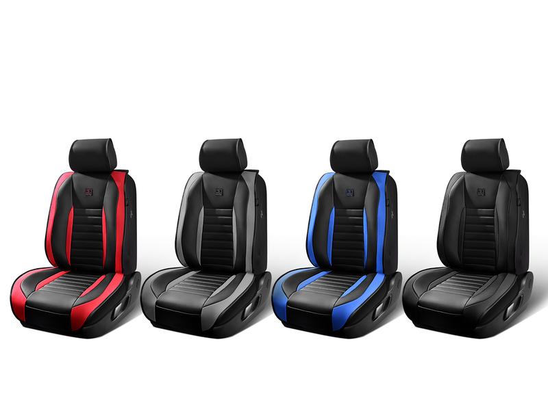 CAR PASS Leather Car Seat Cover Front Seat, Luxury Seat Protector for Cars, Waterproof Anti-Slip Seat Cushion Armrest Compatible Airbag Universal for Sedan SUV Pick-up Truck Auto, Black&Red 1 Count