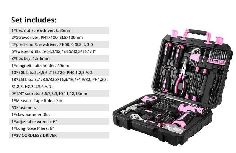 DEKO 8V Cordless Drill Set, 126-Piece Home Tool Kit With Storage Box, Unisex DIY Power Tool Set For Fence Installation, Room Décor, Furniture Assembly, And Daily Repairs